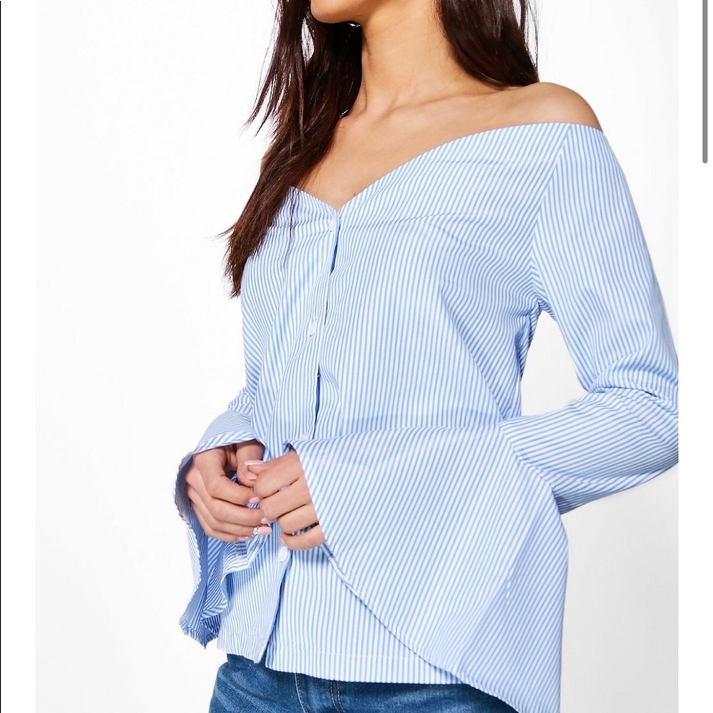 Off Shoulder Bell Sleeve Long Sleeve Top